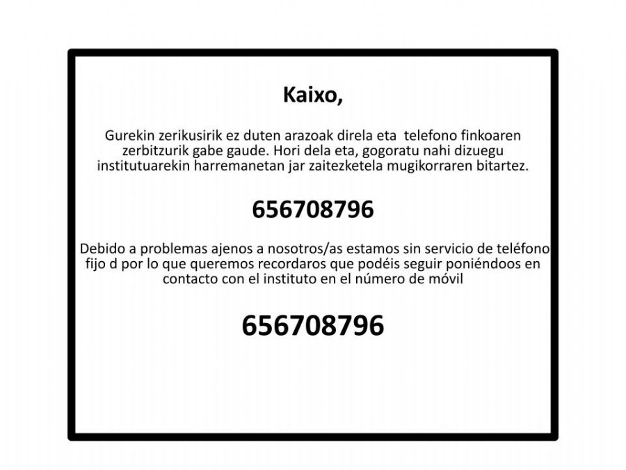  Institutuan telefono finkoko zerbitzurik ez